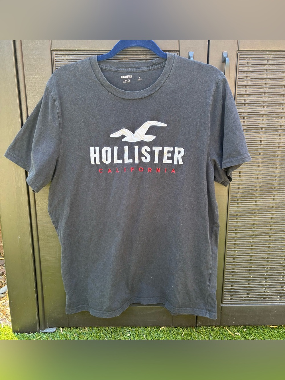 Hollister California T-shirt Size Large Embroidered Black Short Sleeve Crew Neck